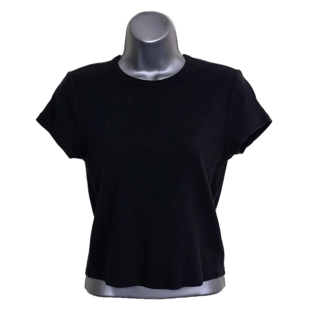 Maeve by Anthropologie Black Ribbed Short Sleeve Crew Neck T-Shirt Size L